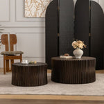 ZUN Vintage Fashion Style Cylindrical Nesting Coffee Table Set with Vertical Textured Embossed Design W757P195739