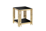 Woker Furniture 20" Wide Square End Table with Black Top, Golden Stainless Steel Tempered W1567134339