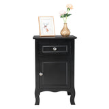 2pcs 40*30*63cm Country Style MDF Spray Paint Curved Feet One Draw One Door Night Table Black 71595633