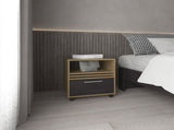 Nightstand, 1 Drawer, 4 Wheels, 1 Shelf, Natural Oak / Black B097P262382