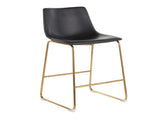 Contemporary Counter Stool in Gold Metal and Black Faux Leather - Set of 2 B202P221870