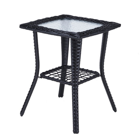 ZUN Outdoor Wicker Side Table, Rattan End Table with Glass Top, Patio Coffee Bistro Table for Indoor 93086851