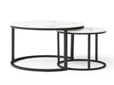 Set 2 Coffee Table Nesting White and gray top Black Frame Circular Round and Marble Pattern Wooden 68840643