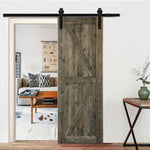 ZUN 30 in. x 84 in. Sliding Barn Door with 5FT Barn Door Hardware Kit & Handle ,K Frame,Solid Spruce 82569458