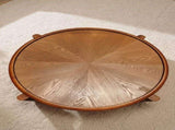 33.46" Round Coffee Table with Sunburst Wood Grain Top, Solid Wood Tray Frame & Cylindrical Legs, W3158P536534