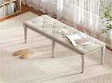 Beige 47.5" Rubber Wood Upholstered Bench with Button-Tufted Seat, 440 lbs Capacity Retro Entryway 60312147