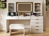Large Vanity Table Set with LED Lighted Mirror, Vanity Desk with Charging Station, Makeup Table with 50383291