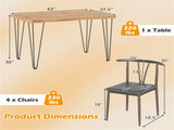 5-Piece Industrial Dining Table Set for 4, Rustic Oak Kitchen Table with 4 PU Leather Chairs 21772990
