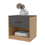 ZUN Solomon Nightstand with a Drawer, Natural Oak and Matt Grey B128P263724