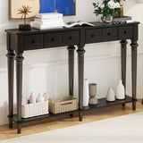 TREXM Entryway Table with 4 Drawers, Retro Console Table with Open Shelf for Entryways, Living N715P202860B