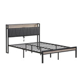 Full Size Metal Platform Bed Frame with upholstery storage function Headboard and USB LINER and W311133412