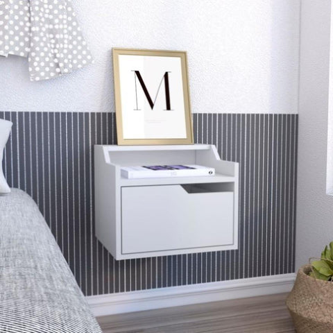 ZUN Busan Modern Floating Nightstand , End Table, Side Table Single-Drawer Design with Sleek Two-Tiered B070137840