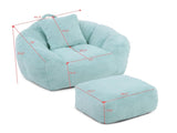 Giant Bean Bag Chair withFootstool, Oversized Bean Bag for Adults and Kids, Faux Fur Shell-Shaped W2677P306795