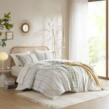 3 PCS King/Cal King Cotton Printed Comforter Set with Chenille Sage/Ivory B035P319204