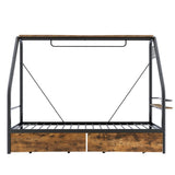 ZUN Twin Size Metal Frame Platform Bed with Clothes Rack, Storage Shelves and 2 Drawers, Black 12221668