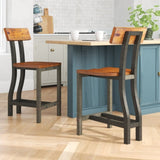 ZUN Rustic Brown and Gunmetal Finish Wooden Counter Height Chairs 2pc Set Industrial Design Dining B01163350