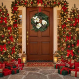 22" Christmas Wreath Creamy White Magnolia Elegant Holiday Door Decor, Indoor Outdoor Pinecone 52359282