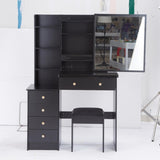 37" Middle Size Left Bedside Cabinet Vanity Table Cushioned Stool, Extra Large Right sliding W3258P293198