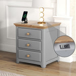 ZUN Wooden Nightstand with USB Charging Ports and Three Drawers,End Table for Bedroom,Gray+Natrual 26095229