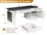 55" Modern Fluted Office Desk with Storage Cabinet & Drawers, Computer Writing Desk with Power 60780719