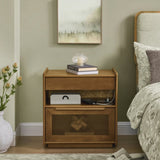 Mid Century Modern Nightstand Charging Station & Outlet Hole & 2 Drawers, Farmhouse End Table W1801P303392