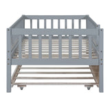 Twin Size Wood Daybed with Trundle and Fence Guardrails, Gray WF301862AAE