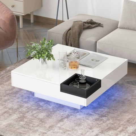 ZUN Modern Minimalist Design 31.5*31.5in Square Coffee Table with Detachable Tray and Plug-in 16-color 04088899