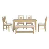 ZUN 6-piece Retro Dining Set, Minimalist Dining Table and 4 upholstered chairs & 1 bench with a shelf 04128899