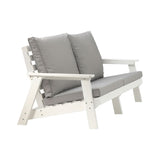 ZUN HIPS Loveseat with Cushion, Wood Grain Outdoor Garden Sofa,White/Grey W1209114906