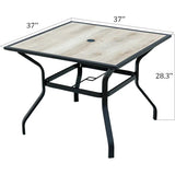 ZUN Outdoor Patio Dining Table Square Metal Table with Umbrella Hole and Wood-Look Tabletop for W1859113136