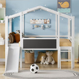 ZUN Twin Size Loft Bed with Ladder and Slide, House Bed with Blackboard and Light Strip on the Roof, WF324323AAK