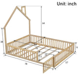 Wood Full Size House Platform Bed with Guardrail, Natural N709P171852M