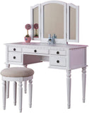 Bedroom Contemporary Vanity Set w Foldable Mirror Stool Drawers White Color HS00F4074-ID-AHD