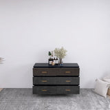 High Glossy Surface 6 Drawers Chest of Drawer with Golden Handle and Golden Steel Legs Black Color W2139134916