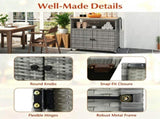 Outdoor Wicker Storage Cabinet, Solid Acacia Wood Patio Bar Cart with Lockable Universal Wheels, 70797821