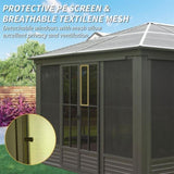 12x14FT Outdoor Sunroom, Galvanized Steel Hardtop Enclose Gazebo Sloping Roof, All Weather Aluminum W1859P300399