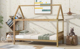 Twin House Bed with Headboard and Footboard, Twin Rubber Wood Bed with House Frame,White OAK W504P225961