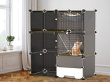 3Tier MultiSpace Cat Enclosure Cage, Indoor Cat Play House with Litter Box Drawer, Reversible 15975338