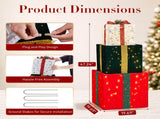 4FT 3-Tier Gift Box with Auto-Opening Lids, 200 Warm White Wire Lights, Velvet Christmas Decor, US 35069040