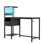 ZUN Computer Desk with Power Outlet & Storage Shelves, Study Writing Table with USB Ports Charging 20137043