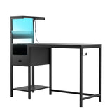 Computer Desk with Power Outlet & Storage Shelves, Study Writing Table with USB Ports Charging W578P191952