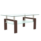Rectangle Walnut Glass Coffee Table, Clear Coffee Table, Modern Side Center Tables for Room, W24135189