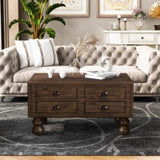 Solid Wood Rectangle Coffee Table for Living Room, 40-Inch Antique Coffee Table with 4 Drawers, Wood W1202P176740