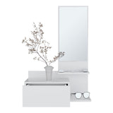 ZUN Vienna 23.6" Wide 3-Tier Shelf Floating Mirror Console Table, Full Extension Drawer White B070P242498