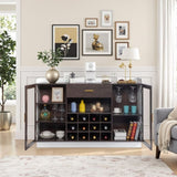 ZUN Double Glass Door with Single Drawer and 12-Bottle Wine Rack Sideboard in Black Frame + White-Brown 64021820