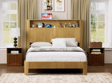Queen Size bed frame with storage headboard, built-in charging station, wavy curved lines design, W1162P357260