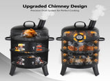43 x 52 x 85 cm Black Cylindrical Smoker with Chimney Powder-Coated Iron 63817602