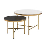 ZUN Modern Round Nesting Coffee Table Set 2-Piece Black & White Sintered Stone Top Gold Base in WF325908AAK