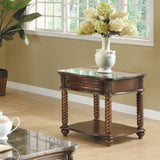 Traditional Formal Marble Top End Table with Drawer Lower Shelf Mahogany Finish Spiral Turned Legs B011P175733