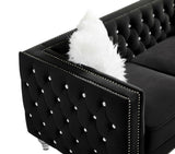 Black, Three-seater Sofa, Velvet Crystal Buckle Upholstery Sofa, Crystal Feet, Removable Cushion, 70232519
